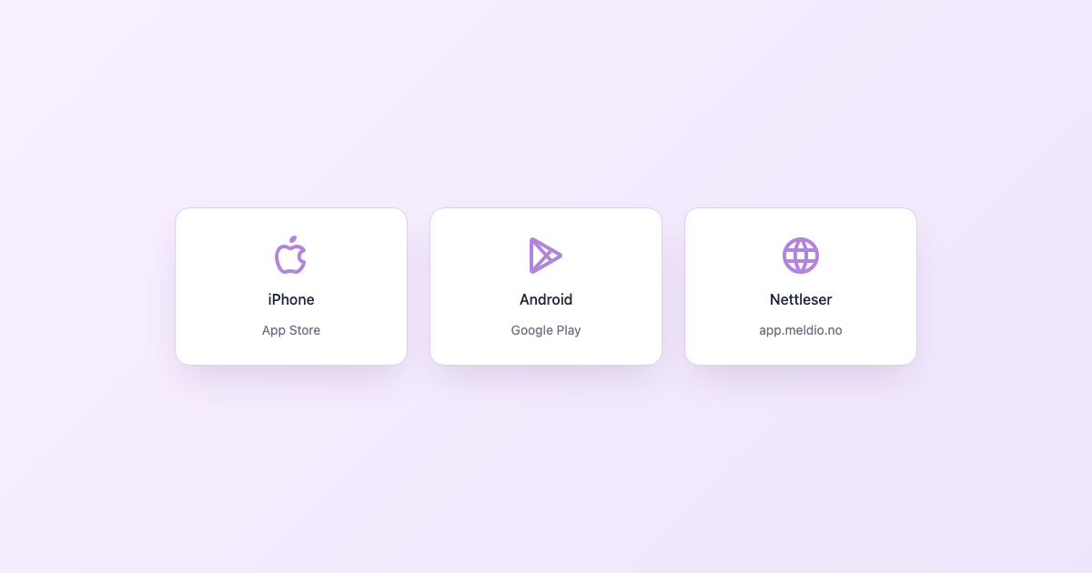 Meldio-appen for iPhone og Android